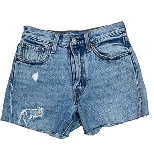 Levi’s 501 Cut Off Shorts Women’s Distressed Button Fly Inseam 3 1/2  Sz 24‎ EUC